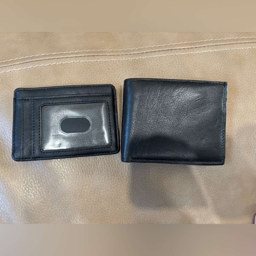 Genuine leather Black Wallet Set